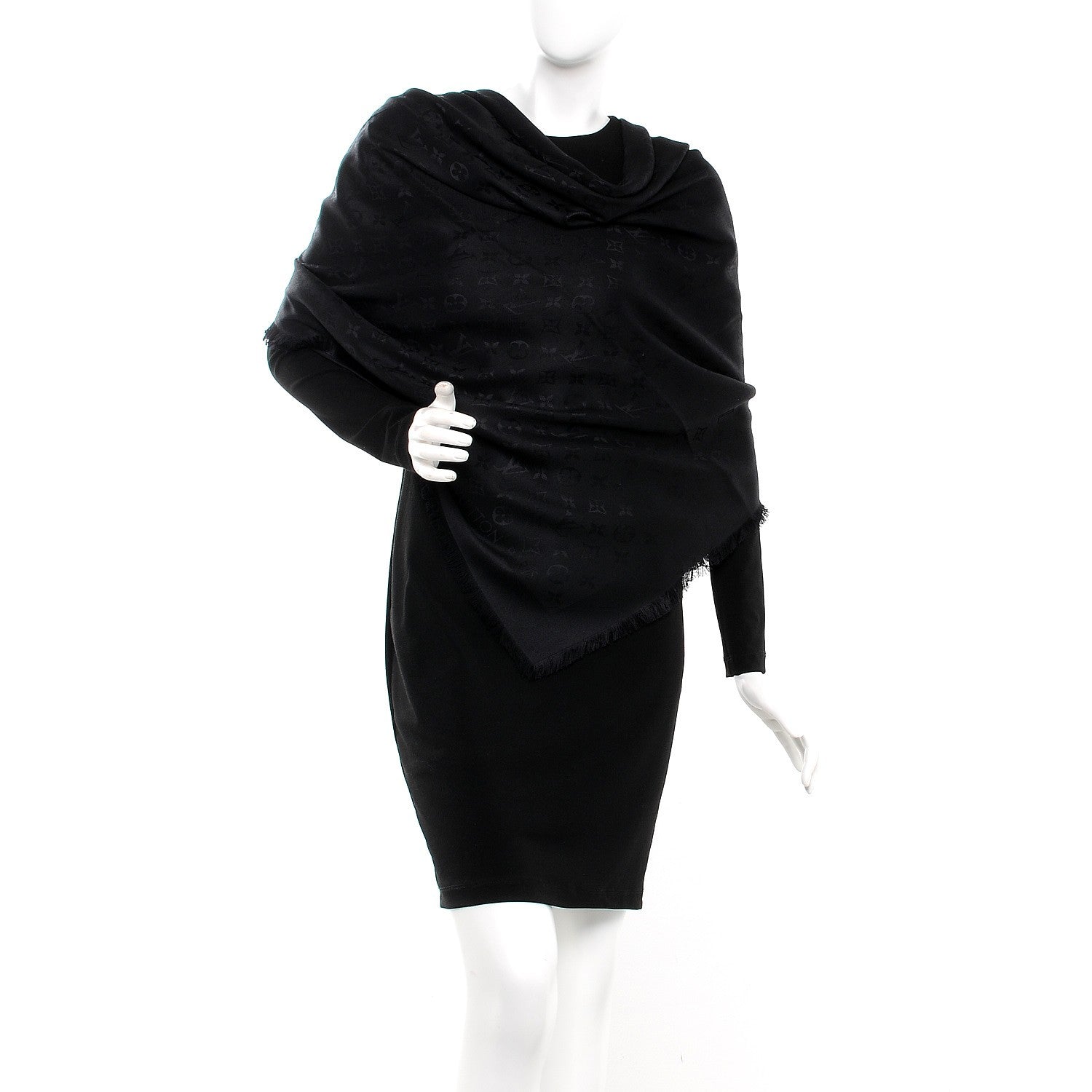 Louis Vuitton Silk Wool Monogram Shawl Black 2 of 4
