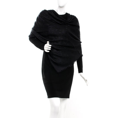 Louis Vuitton Silk Wool Monogram Shawl Black 2 of 4