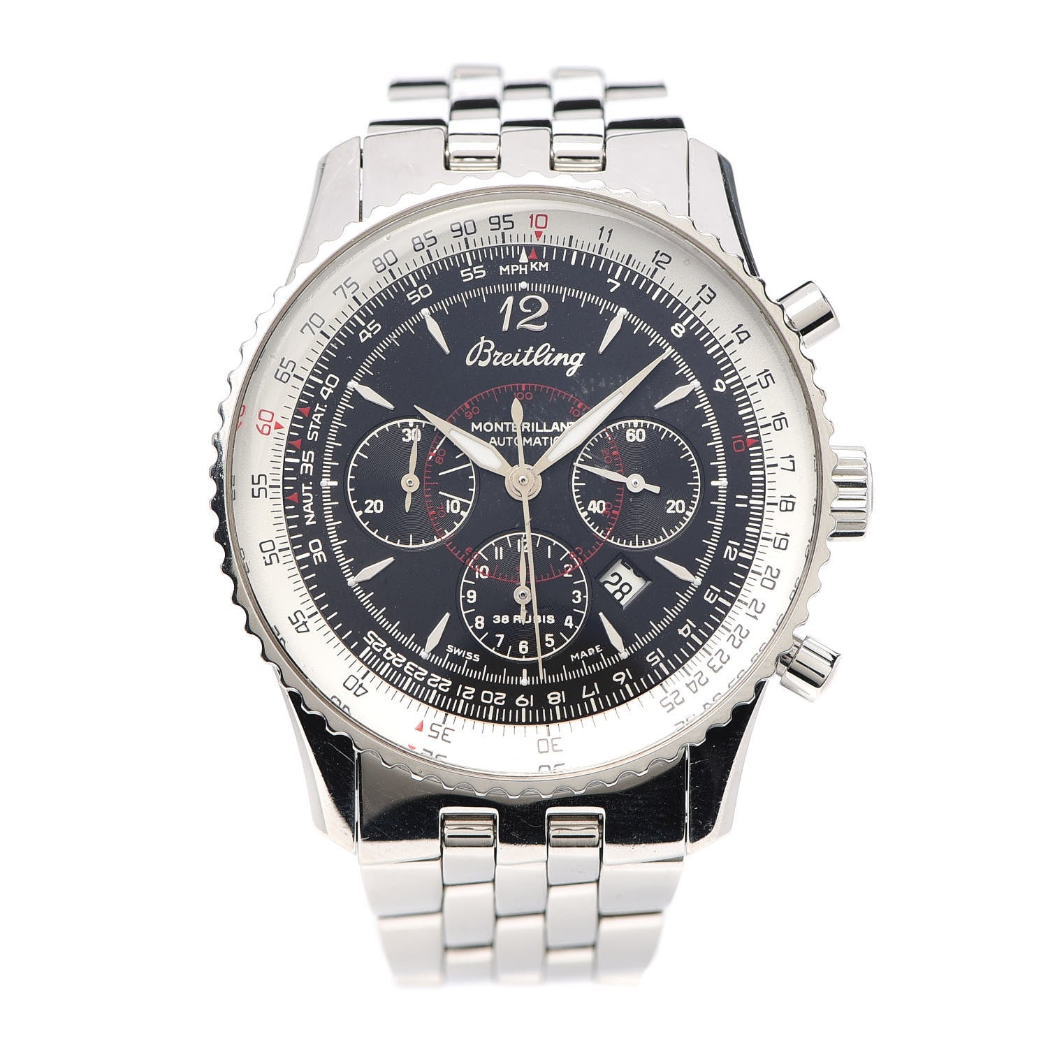 Breitling Stainless Steel 38mm Navitimer Montbrillant Chronograph Automatic Watch Black A41330 1 of 5