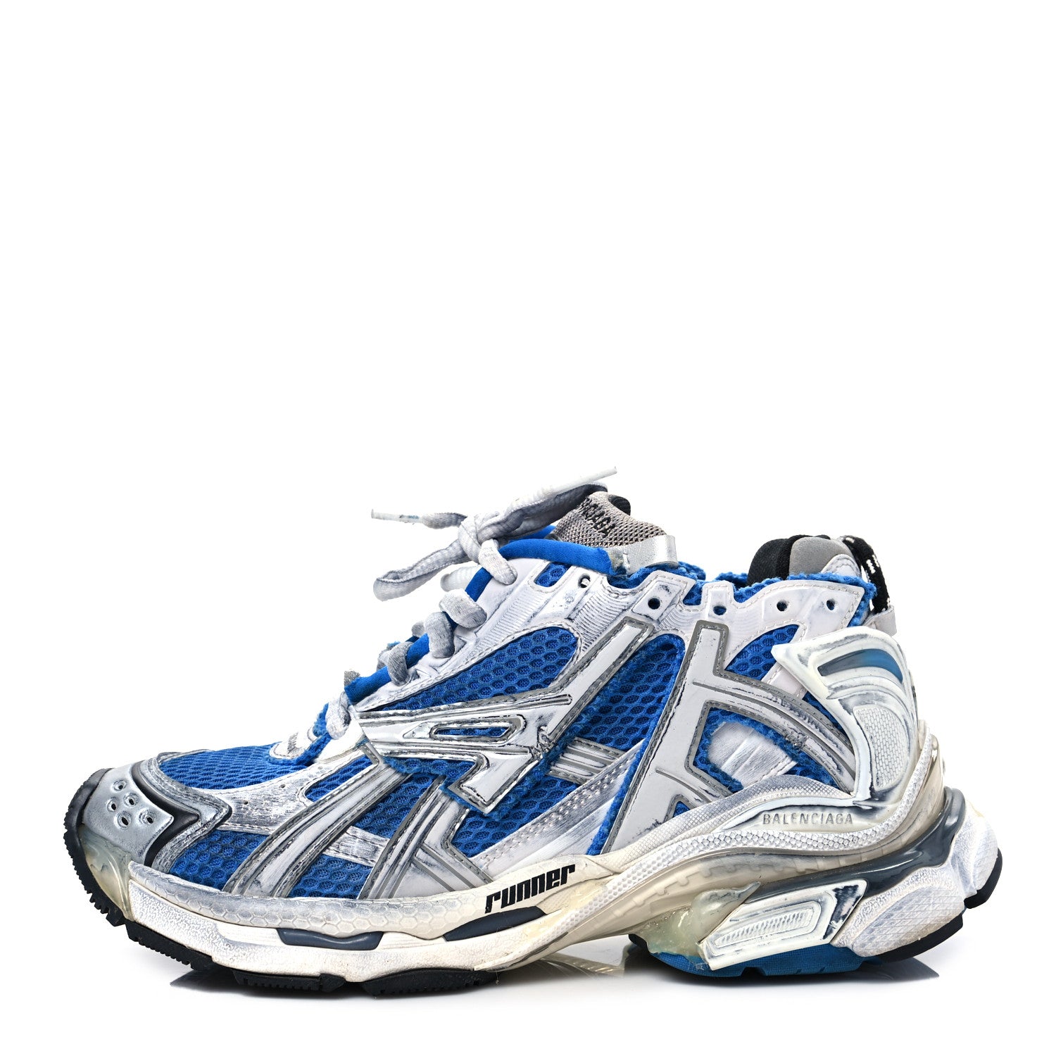 Balenciaga Mesh Rubber Distressed Womens Runner Sneakers 38 Navy White Black Grey 1 of 8