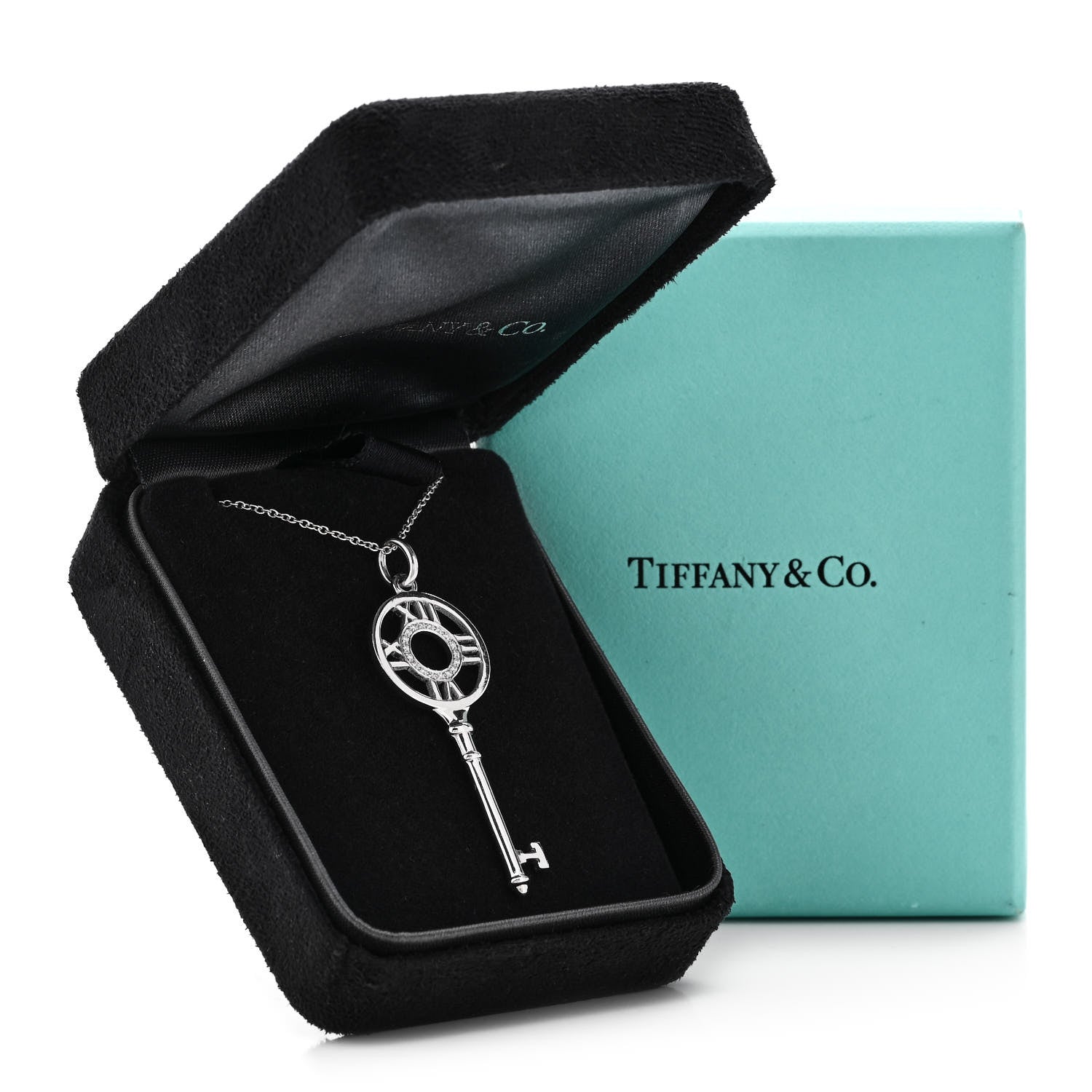 Tiffany 18K White Gold Diamond Atlas Key Pendant Necklace 7 of 7