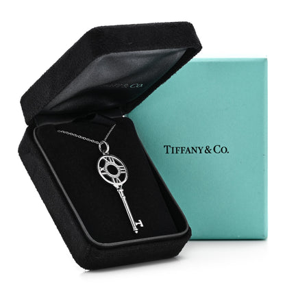 Tiffany 18K White Gold Diamond Atlas Key Pendant Necklace 7 of 7