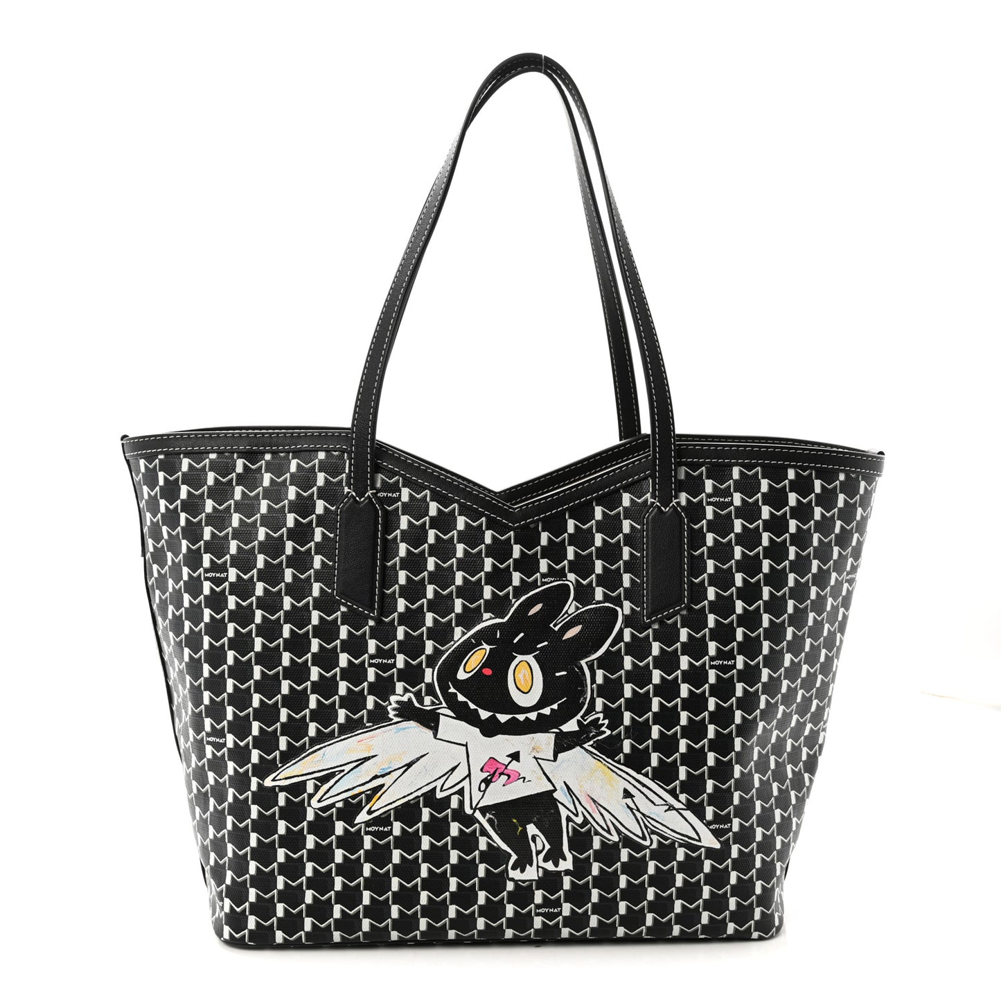 X KASING LUNG Calfskin Canvas M Labubu Tote MM Black