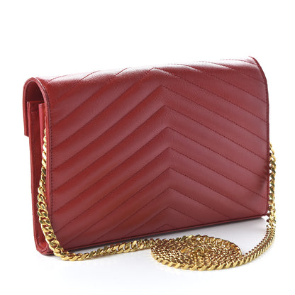 Saint Laurent Grain De Poudre Matelasse Chevron Monogram Chain Wallet Red 3 of 10