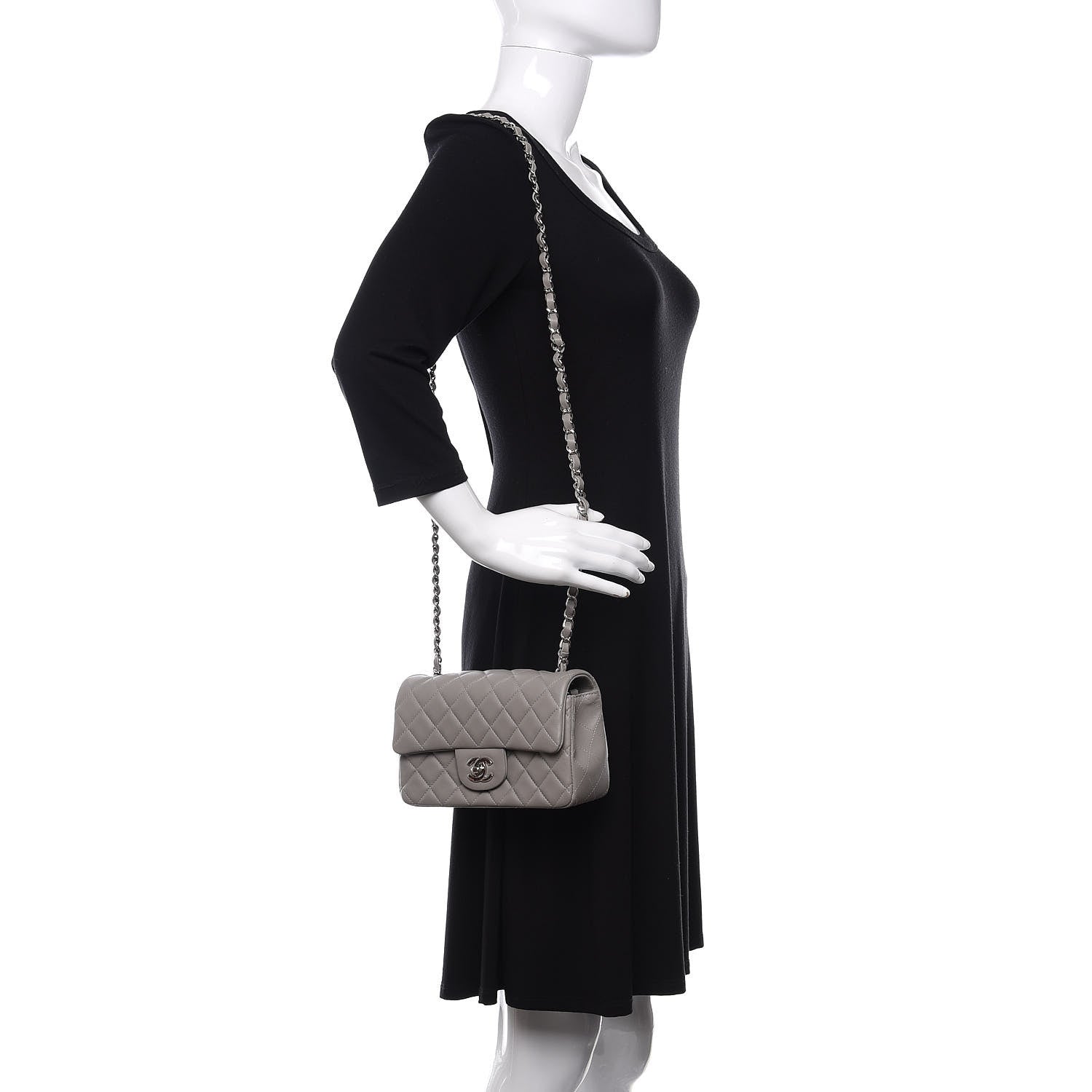 Chanel Lambskin Quilted Mini Rectangular Flap Grey 2 of 10