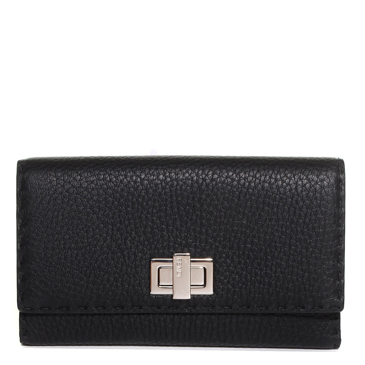 Fendi Cuoio Romano Selleria Peekaboo Continental Wallet Black 1 of 10