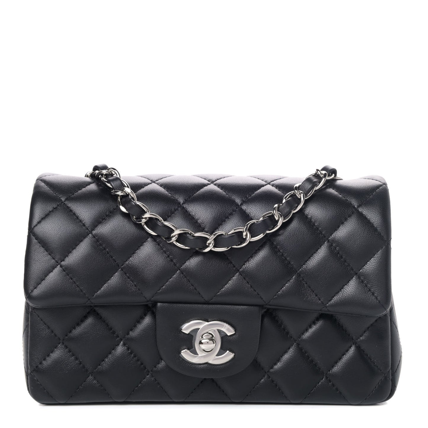 Lambskin Quilted Mini Rectangular Flap Black