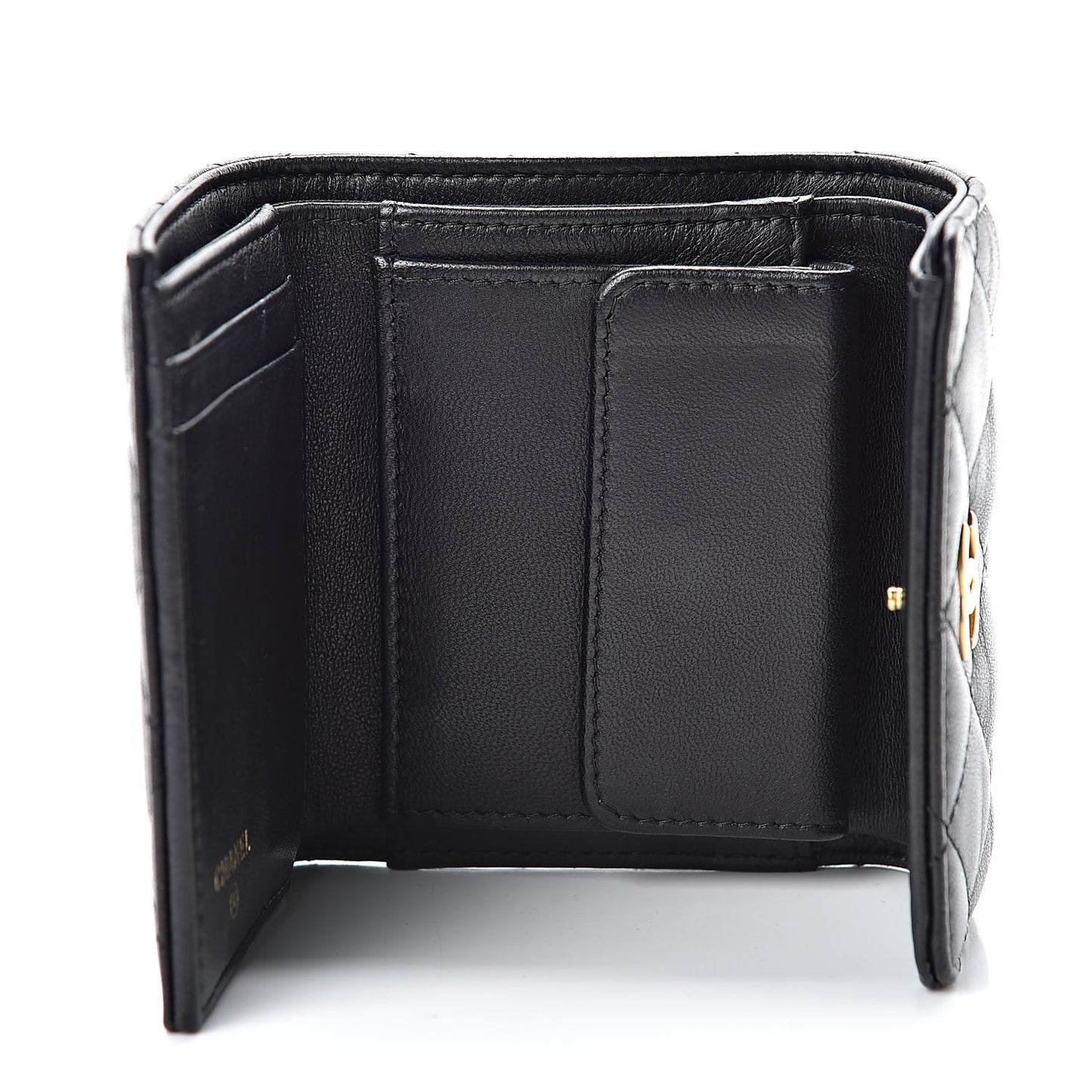 Lambskin Quilted Small Compact Wallet Black
