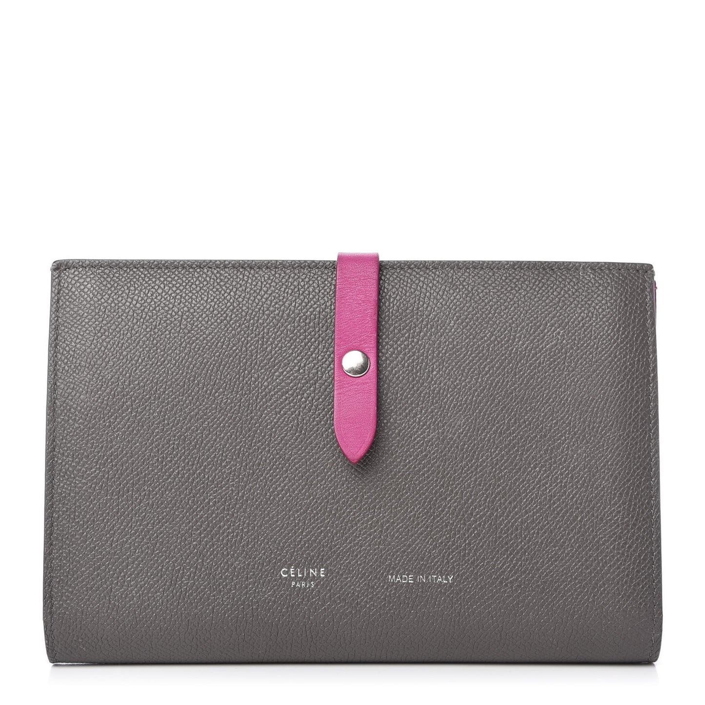 Grained Calfskin Large Multifunction Strap Wallet Grey