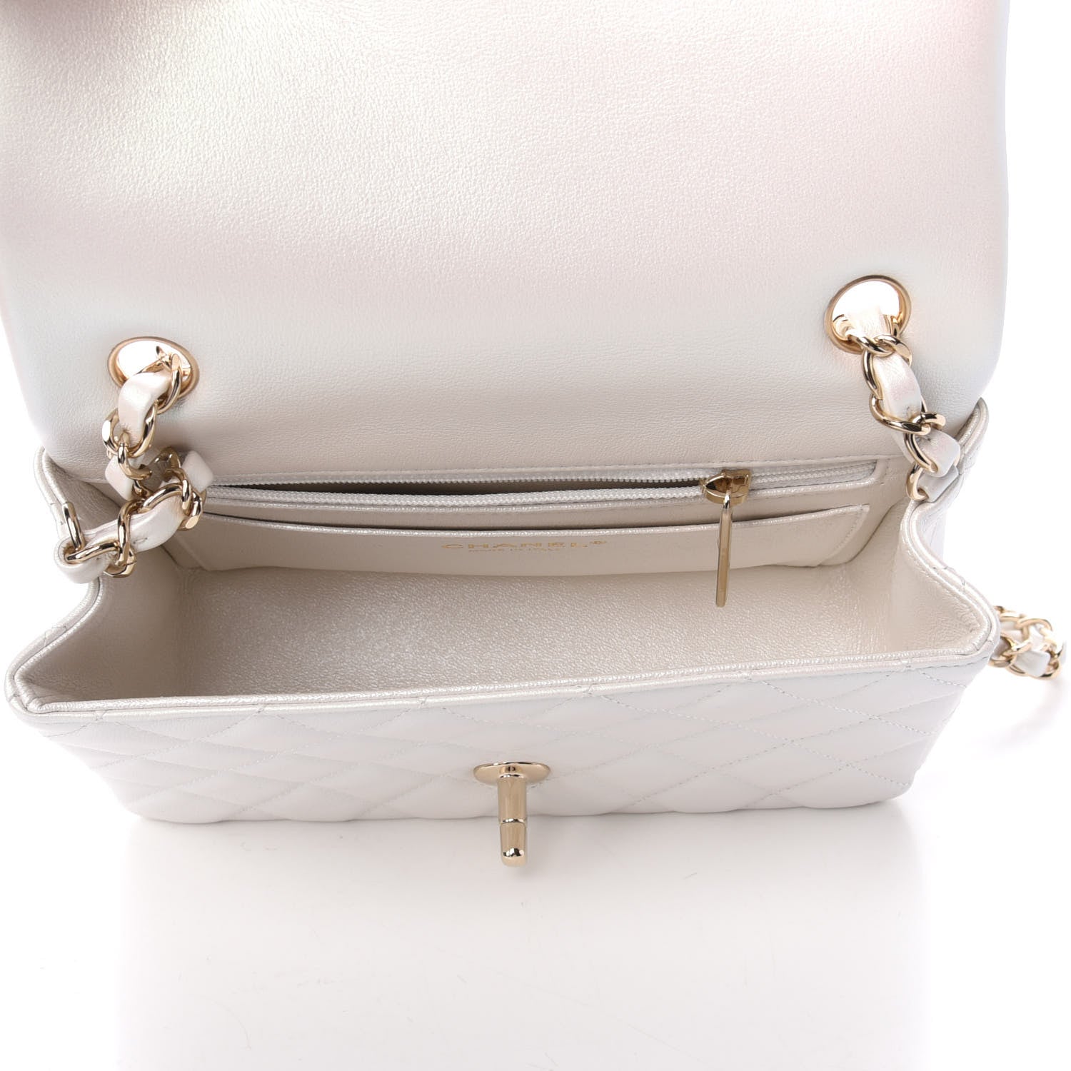 Chanel Iridescent Calfskin Quilted Mini Rectangular Flap White 5 of 9