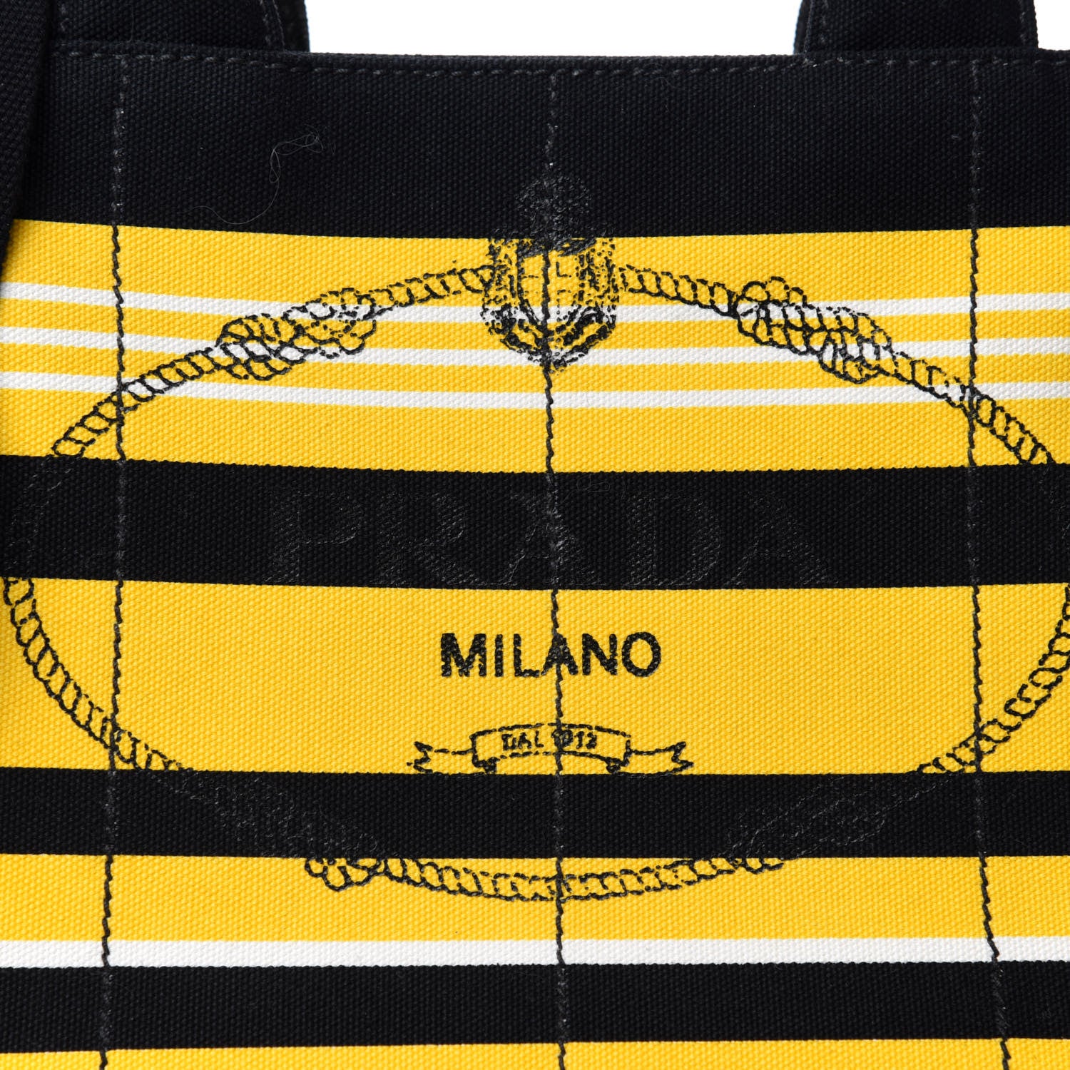 Prada Canvas Canapa Righe Striped Logo Tote Yellow Black 12 of 12
