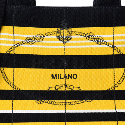 Prada Canvas Canapa Righe Striped Logo Tote Yellow Black 12 of 12
