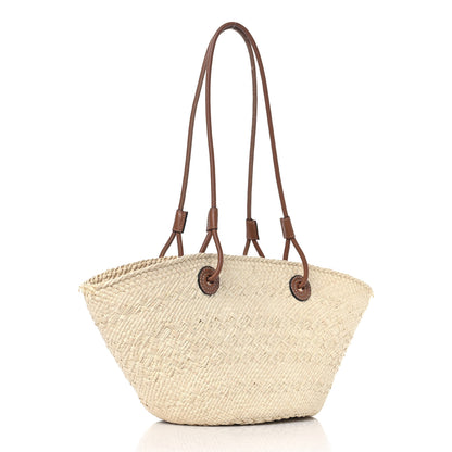 Loewe Calfskin Raffia Paulas Ibiza Small Anagram Basket Tote Bag Natural Tan 3 of 11