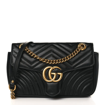 Gucci Calfskin Matelasse Small GG Marmont Shoulder Bag Black 1 of 9