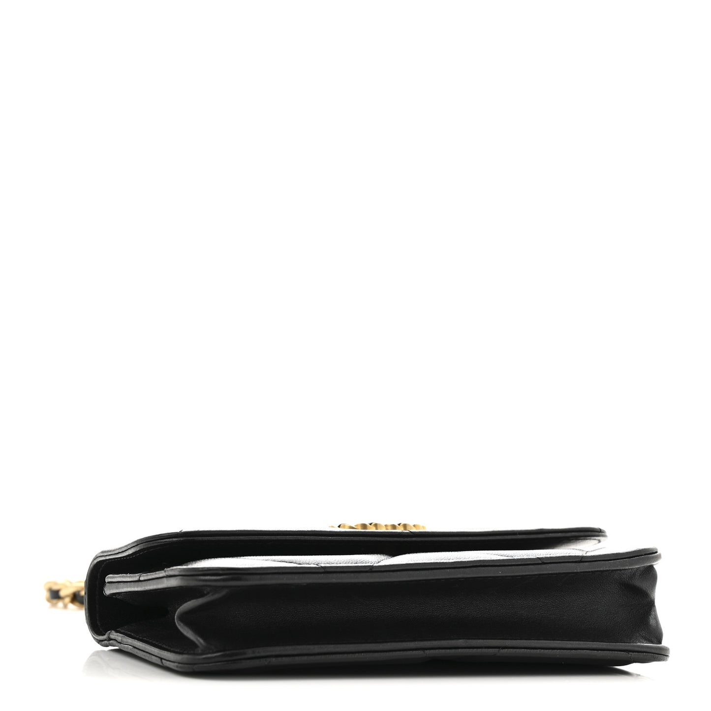 Lambskin Quilted Chanel 19 Flap Phone Holder With Chain Black