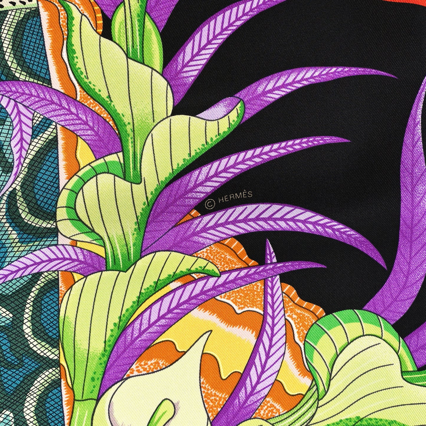 Silk La Marche Du Zambeze Scarf 90 Black Vert Orange