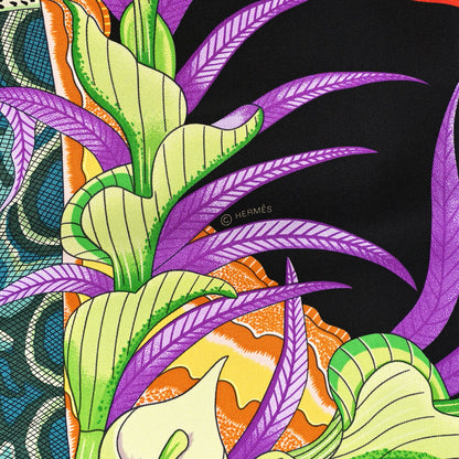 Hermes Silk La Marche Du Zambeze Scarf 90 Black Vert Orange 3 of 4