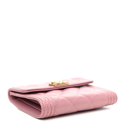 Chanel Metallic Lambskin Quilted Compact Boy Wallet Pink 3 of 4
