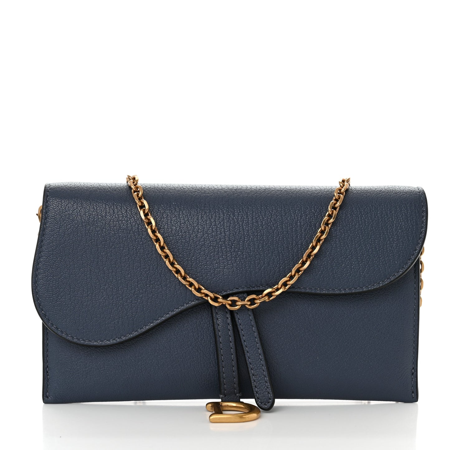 Goatskin Saddle Long Wallet With Chain Dark Blue