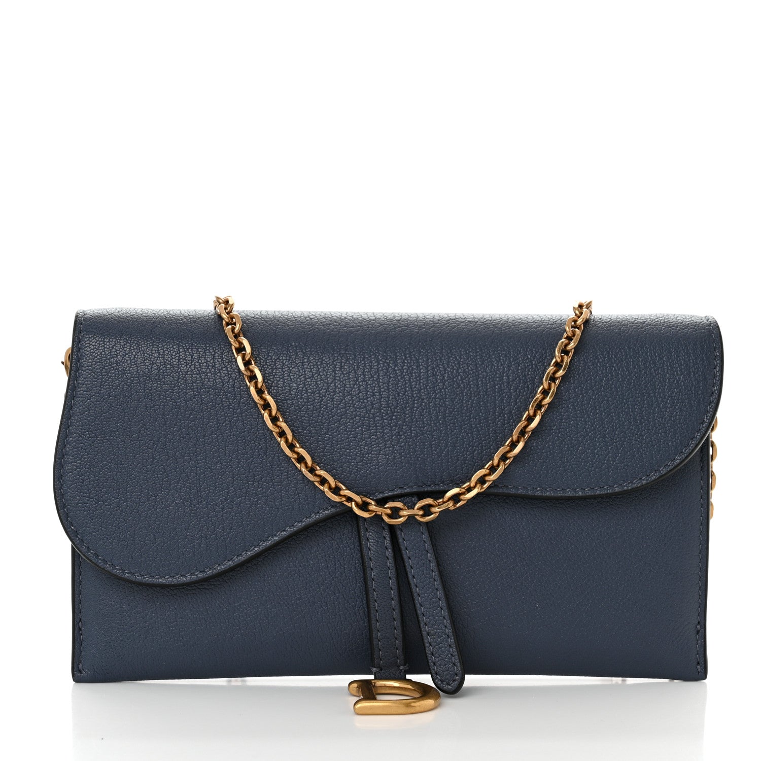 Christian Dior Goatskin Saddle Long Wallet With Chain Dark Blue 1 of 14