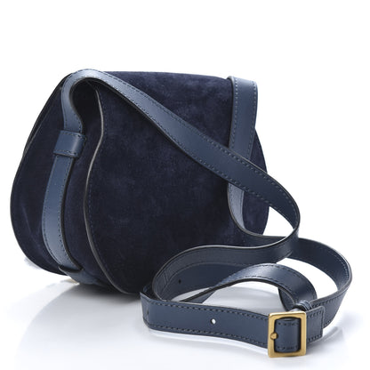 Chloe Suede Calfskin Braided Mini Marcie Round Crossbody Bag Navy 2 of 12