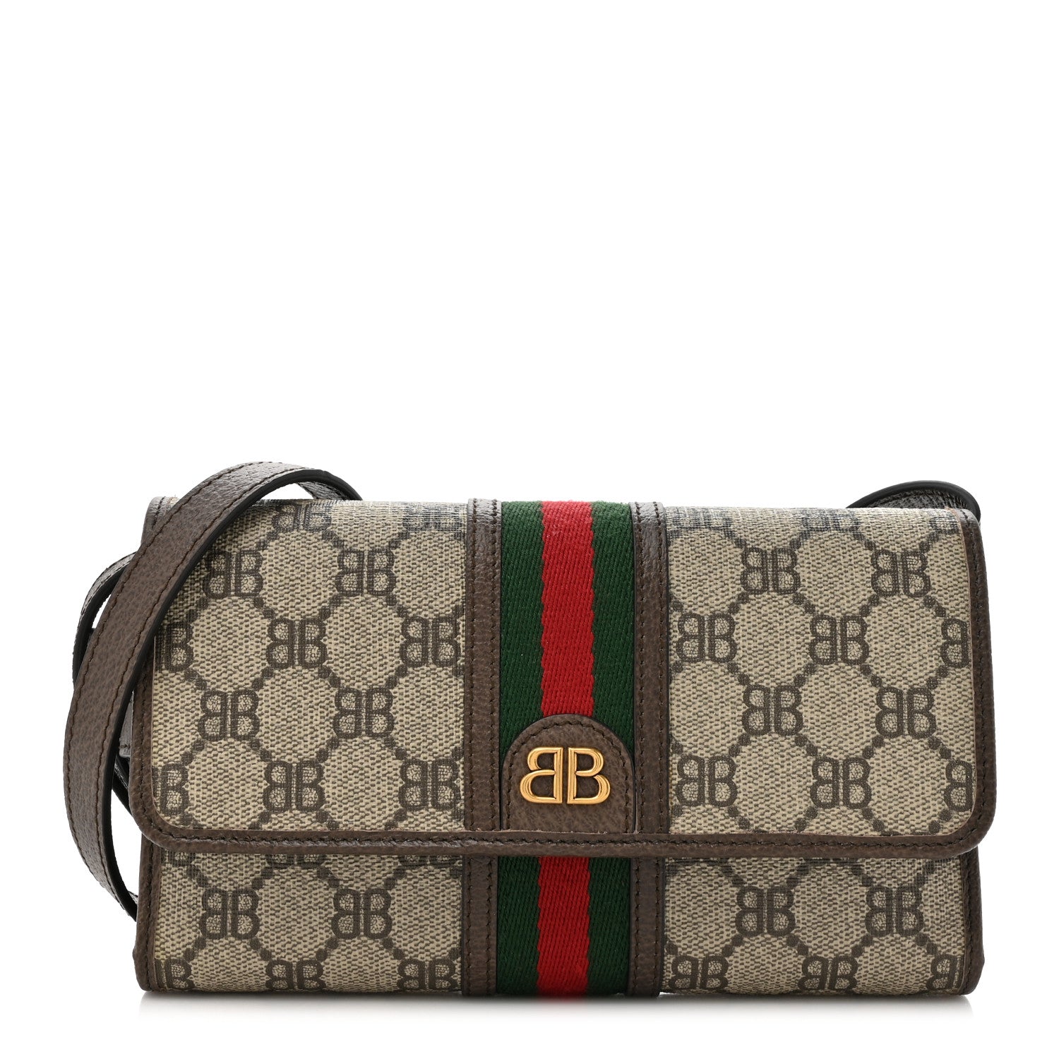 Gucci X BALENCIAGA BB Monogram Web Ophidia Crossbody Wallet Beige New Acero 1 of 12