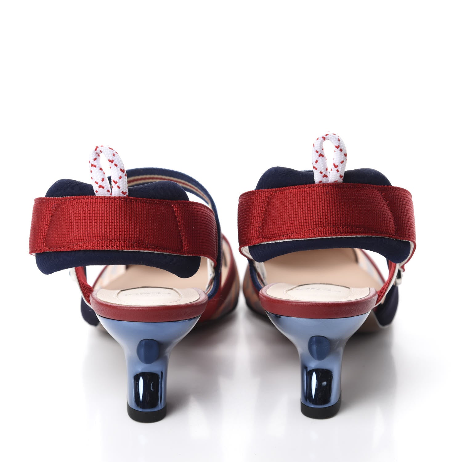 Fendi Technical Mesh FF Colibri 55mm Slingback Pumps 38 Tobacco Moro Zaffiro Ciliegia Rosso 5 of 9