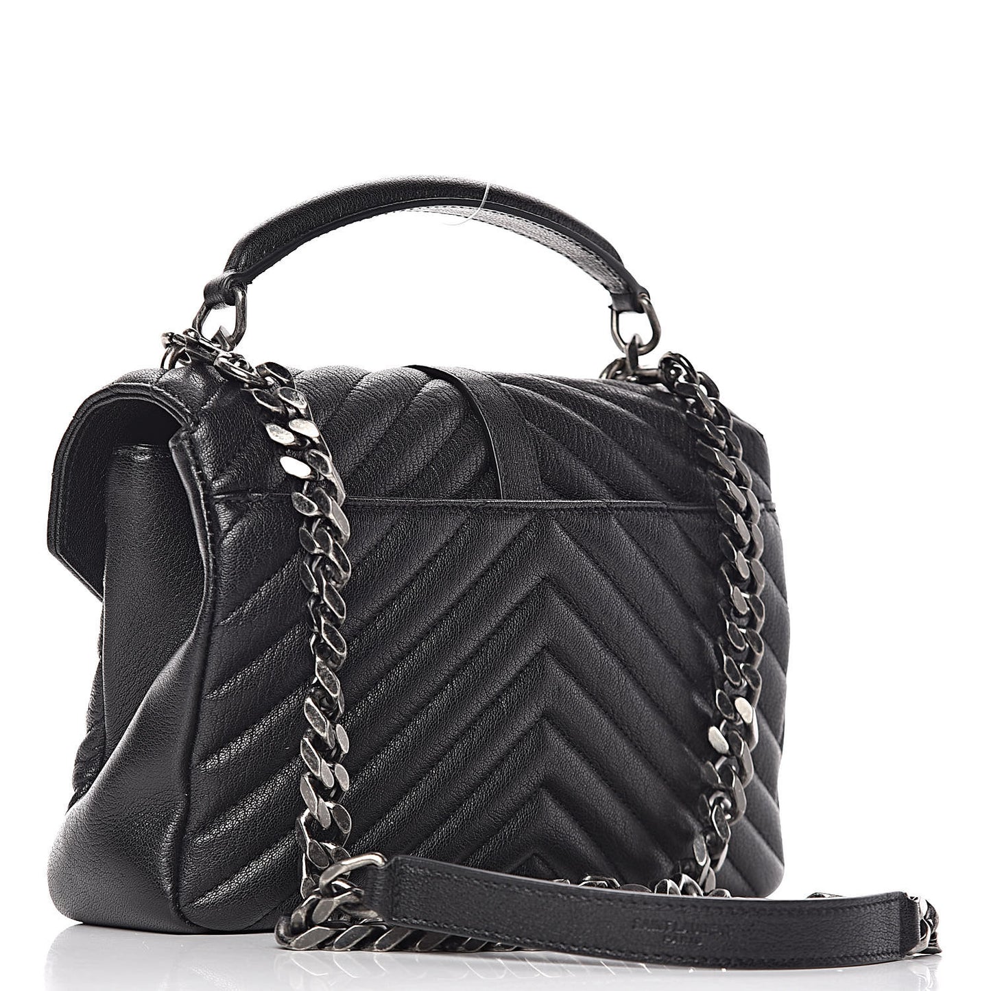 Sheepskin Matelasse Chevron Monogram Medium College Bag Black