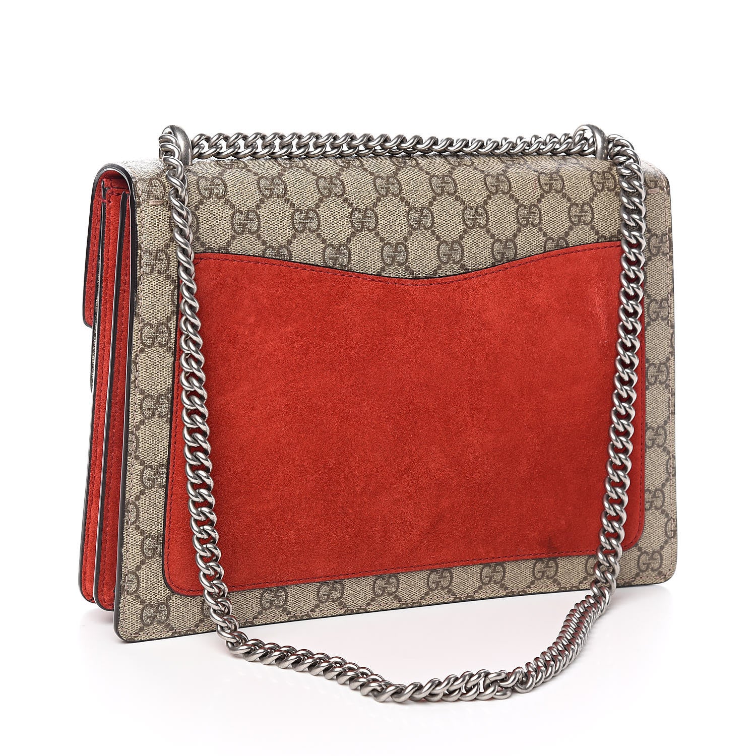 Gucci GG Supreme Monogram Suede Cudu Medium Dionysus Shoulder Bag Beige Ebony Vulcanic Red 3 of 13