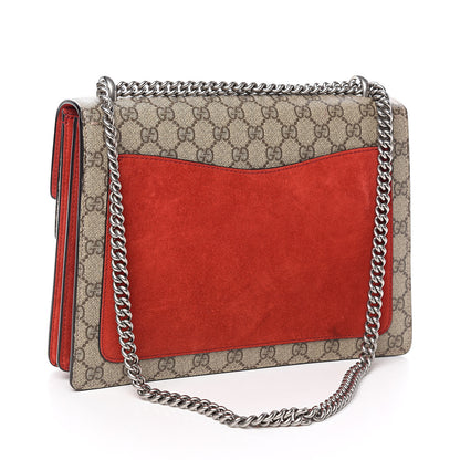 Gucci GG Supreme Monogram Suede Cudu Medium Dionysus Shoulder Bag Beige Ebony Vulcanic Red 3 of 13