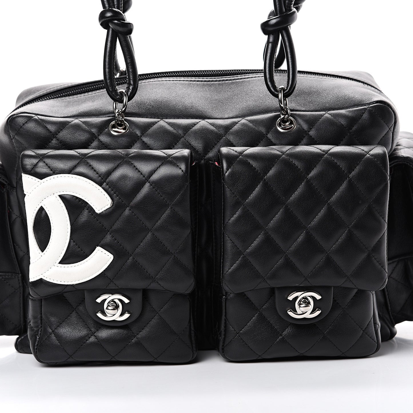 Calfskin Quilted Large Cambon Multipocket Reporter Black White