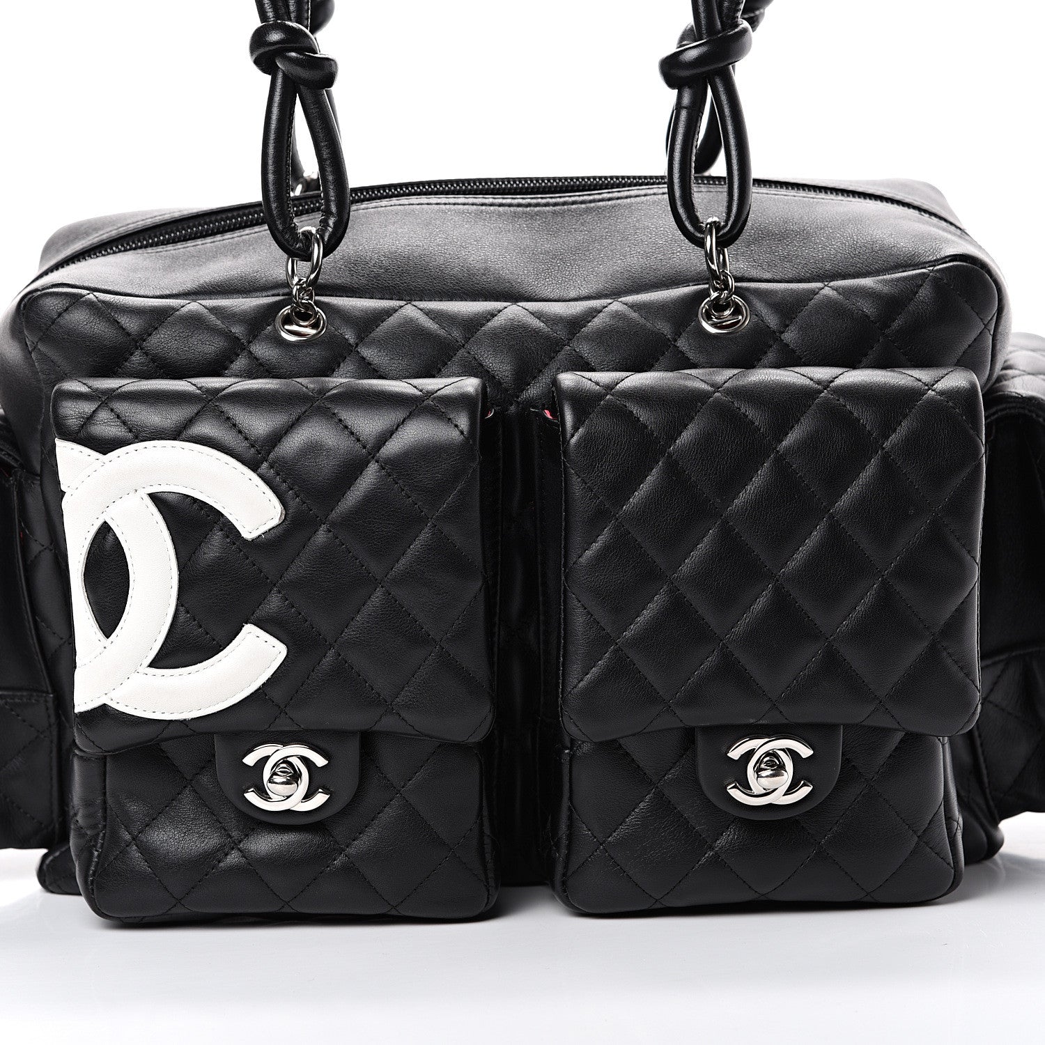 Chanel Calfskin Quilted Large Cambon Multipocket Reporter Black White 7 of 15