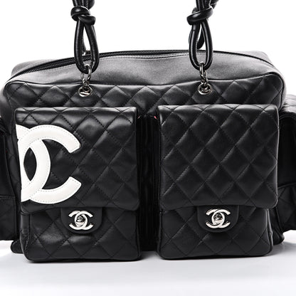 Chanel Calfskin Quilted Large Cambon Multipocket Reporter Black White 7 of 15