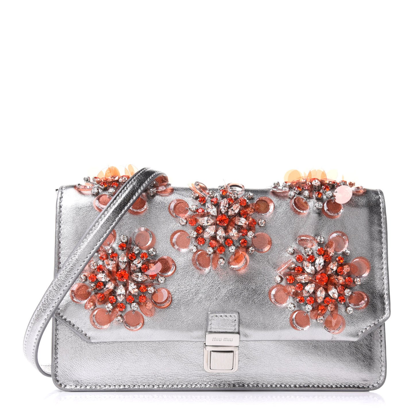 Metallic Embellished Crystal Shoulder Bag Silver