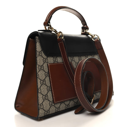 Gucci GG Supreme Monogram Calfskin Small Padlock Top Handle Bag Beige Black Cuir 3 of 15