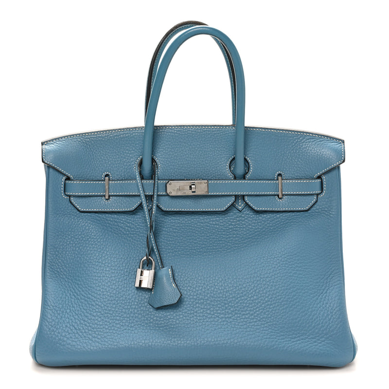 Hermès Taurillon Clemence Birkin 35 Blue Jean