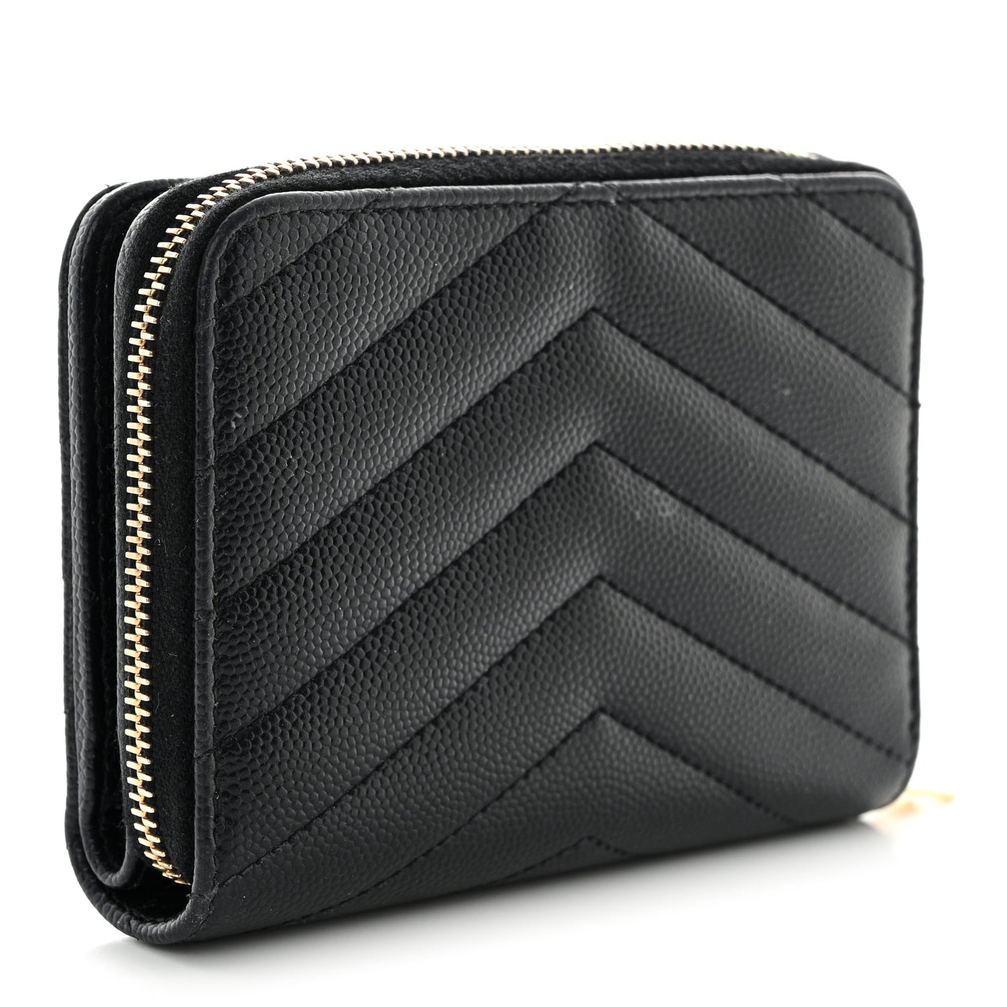 Grain De Poudre Matelasse Chevron Monogram Compact Zip Around Wallet Black