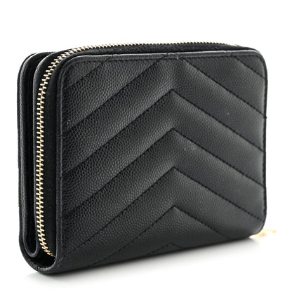 Saint Laurent Grain De Poudre Matelasse Chevron Monogram Compact Zip Around Wallet Black 3 of 14