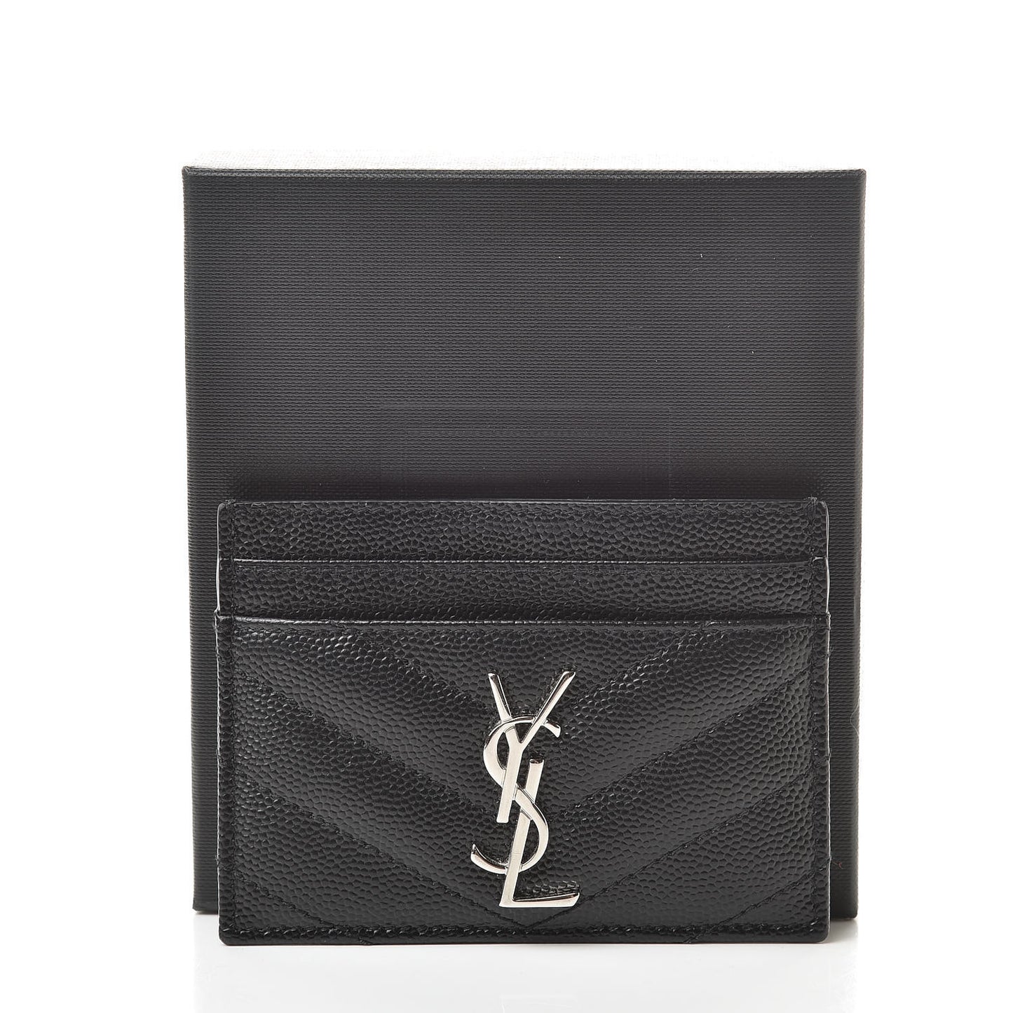 Grain De Poudre Matelasse Chevron Monogram Credit Card Case Black