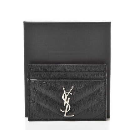 Saint Laurent Grain De Poudre Matelasse Chevron Monogram Credit Card Case Black 12 of 12