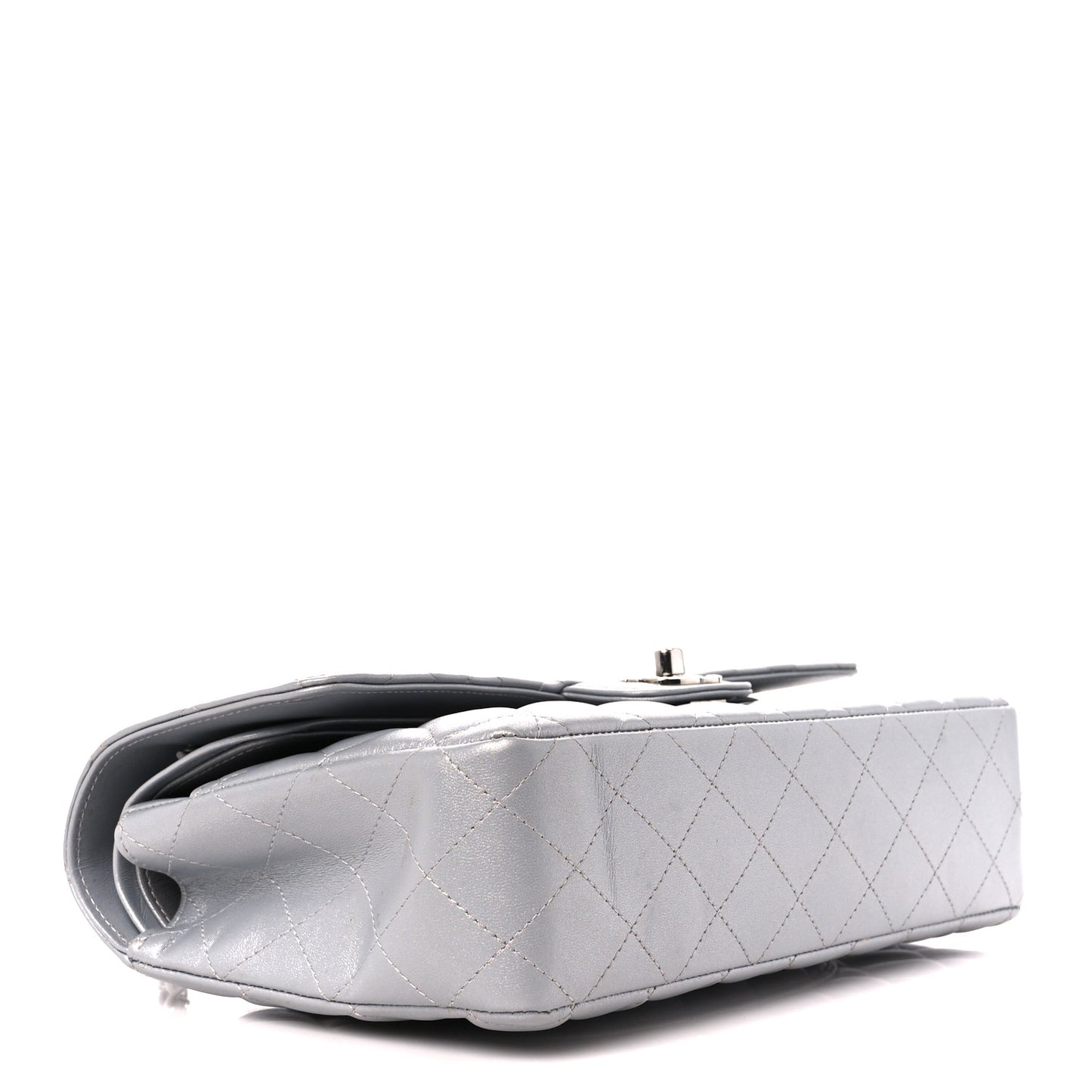 Metallic Lambskin Quilted Medium Double Flap Silver