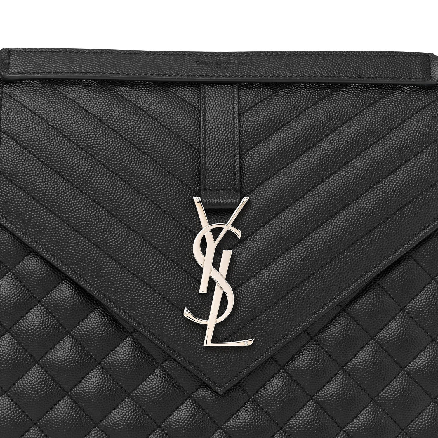 Saint Laurent Grain De Poudre Textured Mixed Matelasse Large Triquilt Monogram Satchel Black 8 of 11