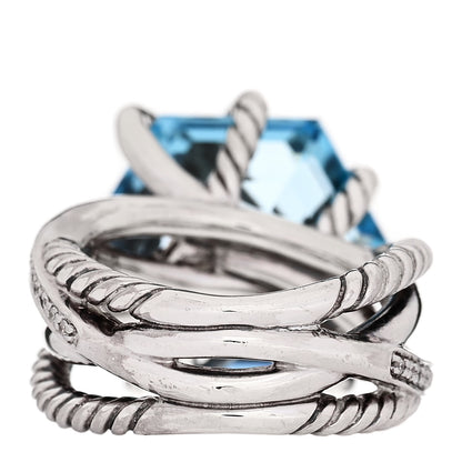 David Yurman Sterling Silver Diamond Blue Topaz 16mm Cable Wrap Ring 51 5.75 4 of 6