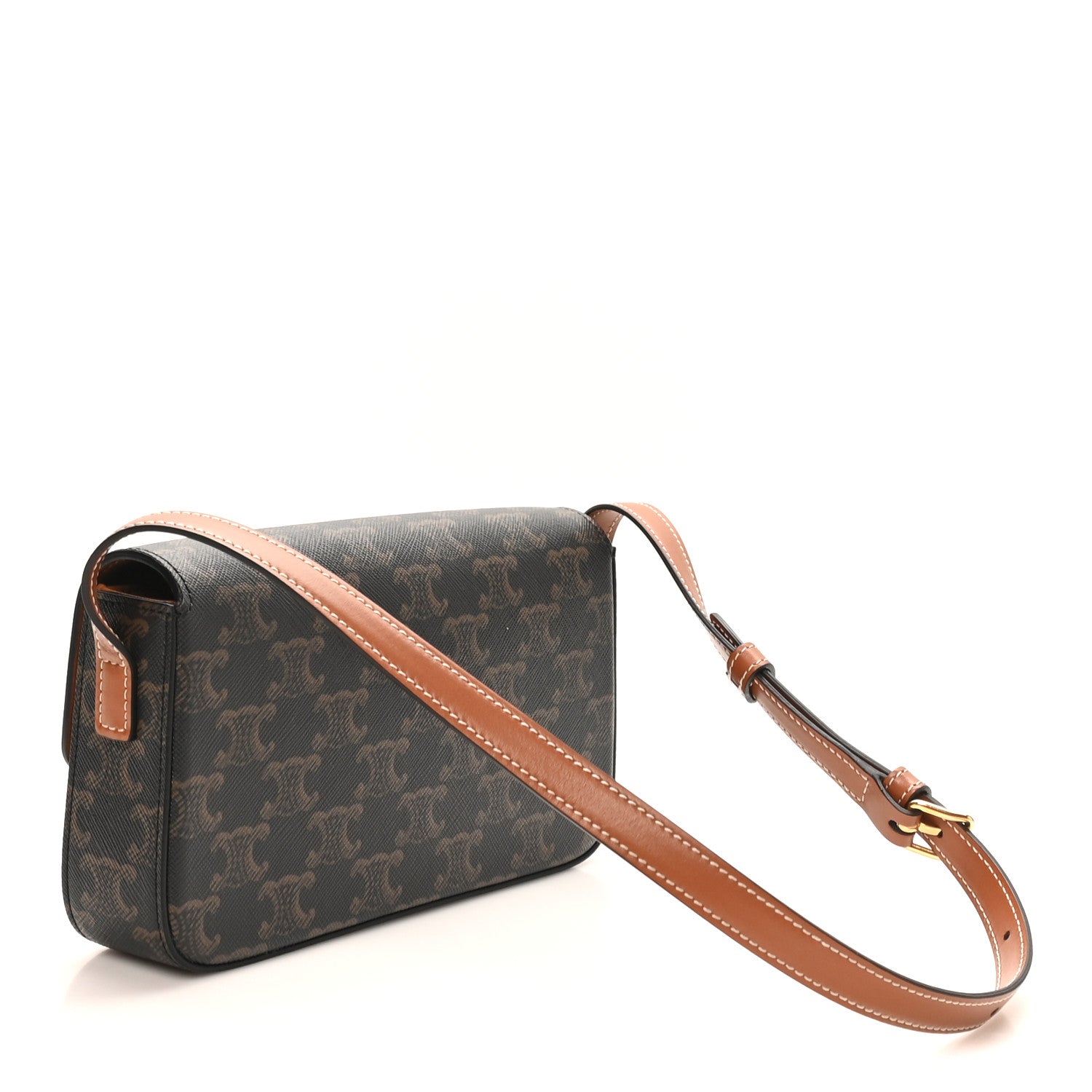 Celine Canvas Calfskin Triomphe Shoulder Bag Tan 3 of 9