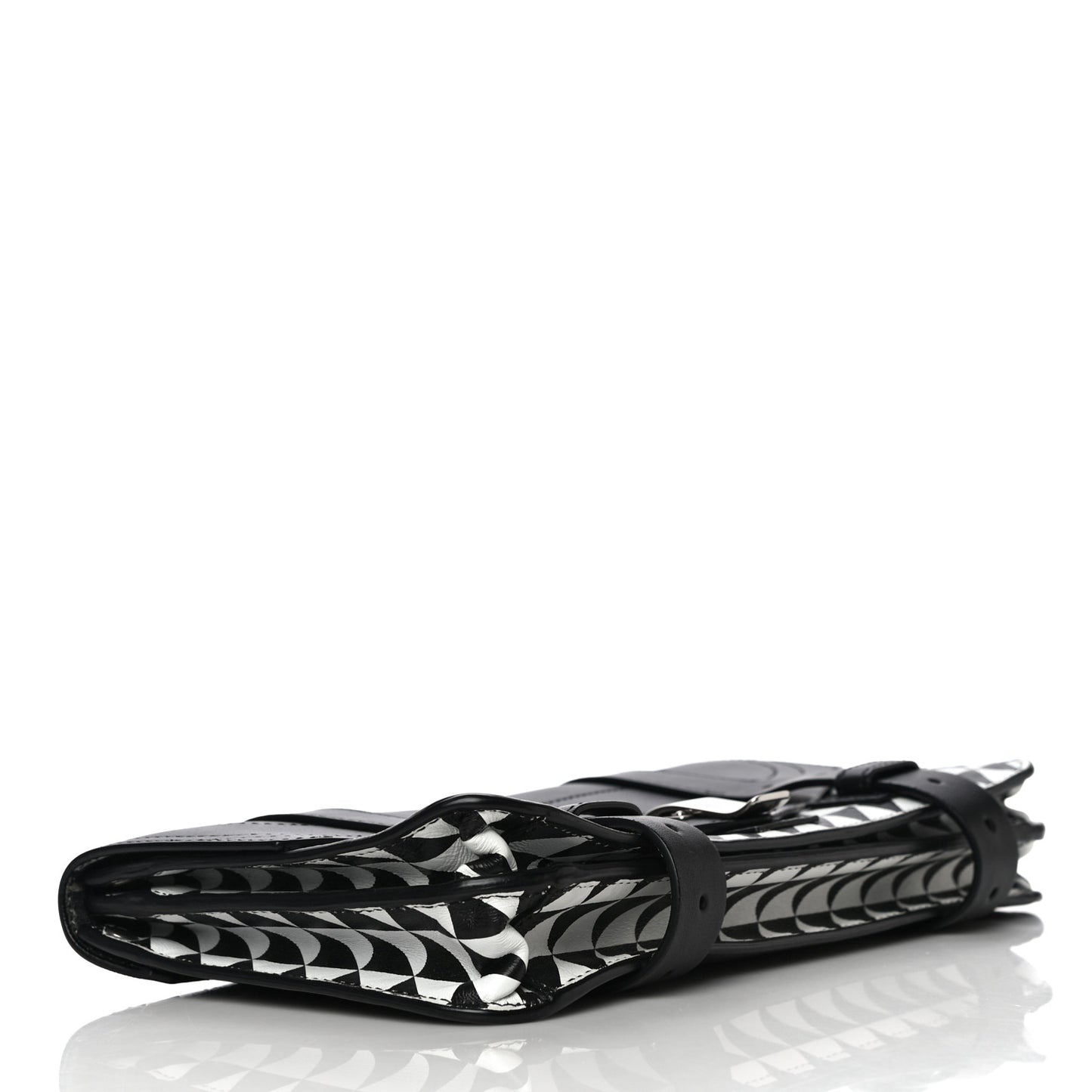 Triangle Print Calfskin PS1 Pochette Clutch Black White