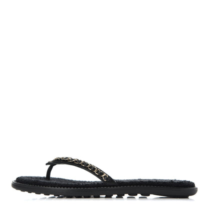 Chanel Lambskin CC Chain Thong Sandals 38 Black 1 of 9