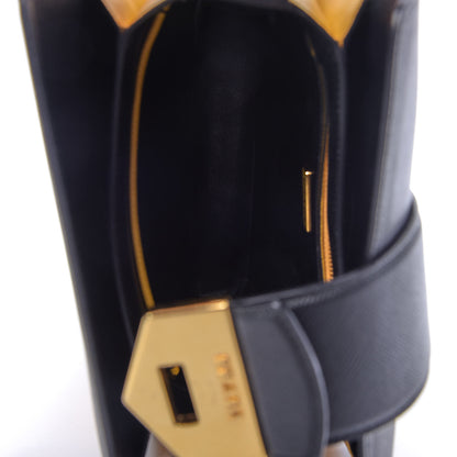 Prada Saffiano Bi-Color Top Handle Bag Soleil Black 5 of 8