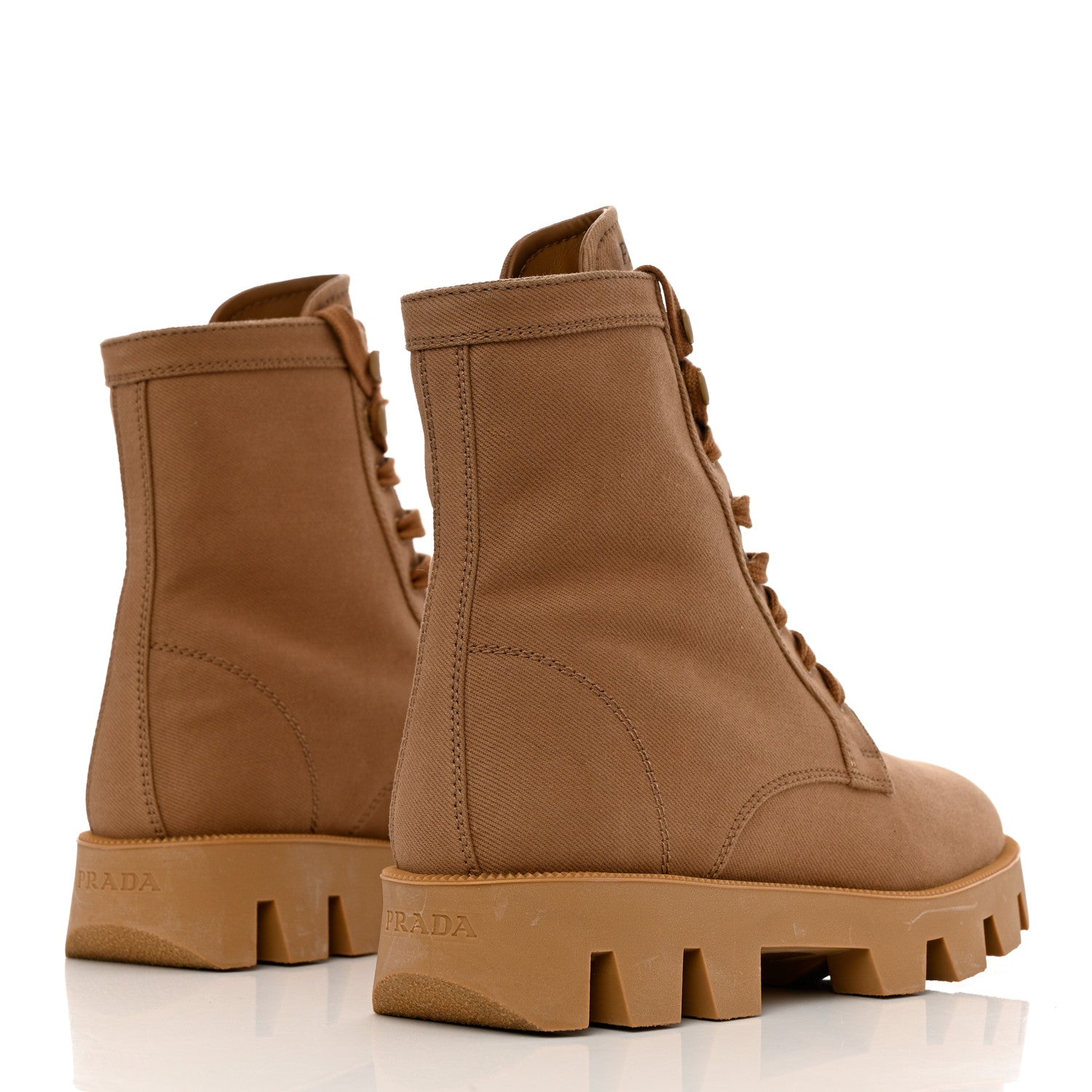 Prada Washed Denim Rocksand 45mm Combat Boots 40 Kaki 4 of 9