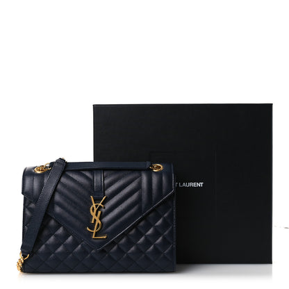 Saint Laurent Grain De Poudre Textured Mixed Matelasse Triquilt Medium Monogram Satchel Deep Marine 14 of 14