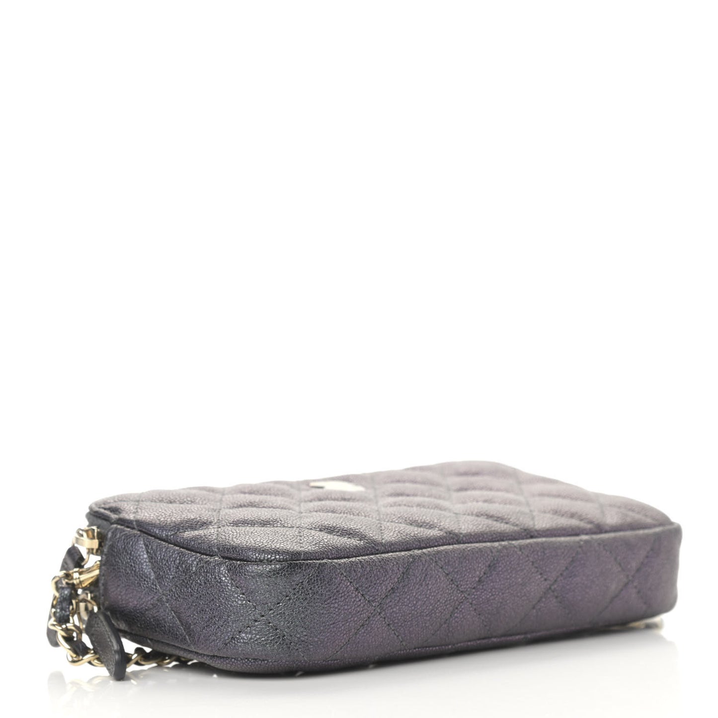 Iridescent Caviar Quilted Small Clutch With Chain Black